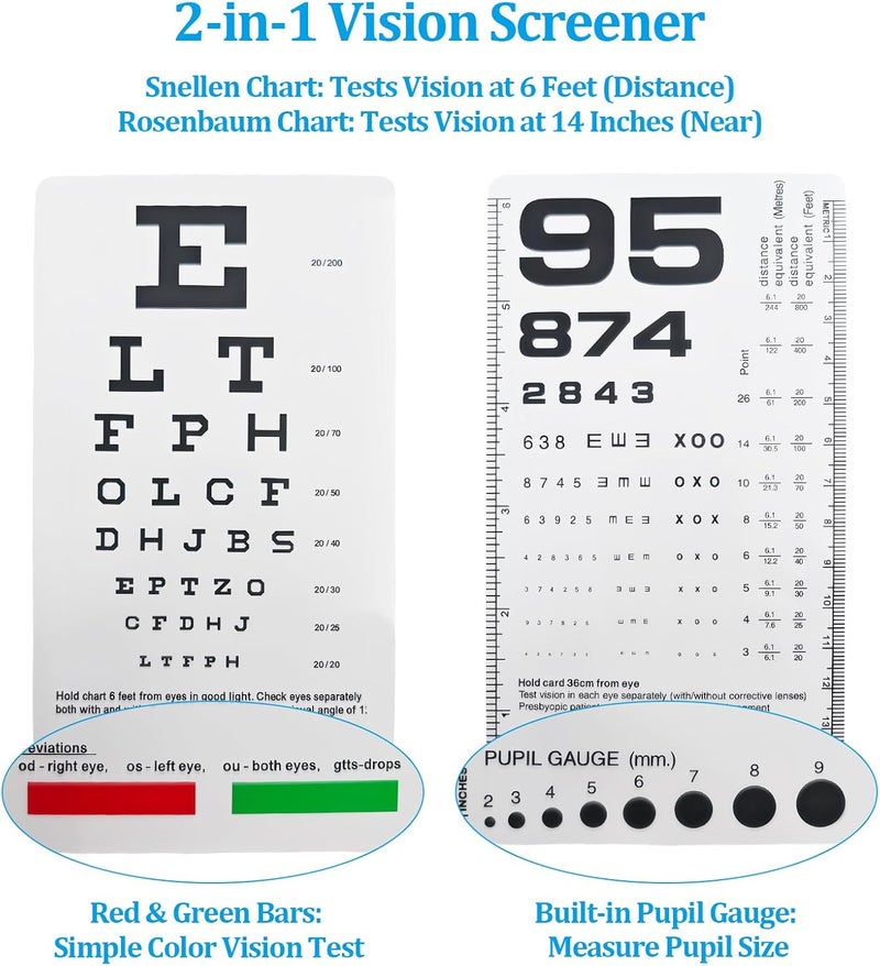 smrtcol Pocket Eye Chart Dual Sided Snellen & Rosenbaum Vision Tester for Home, Office, School Use(2 Pack) - Image 3